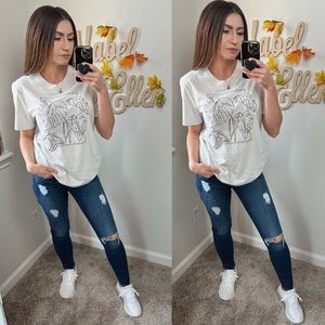 Banana Republic blue and white heathered Palm frond Eco graphic Tee Shirt large